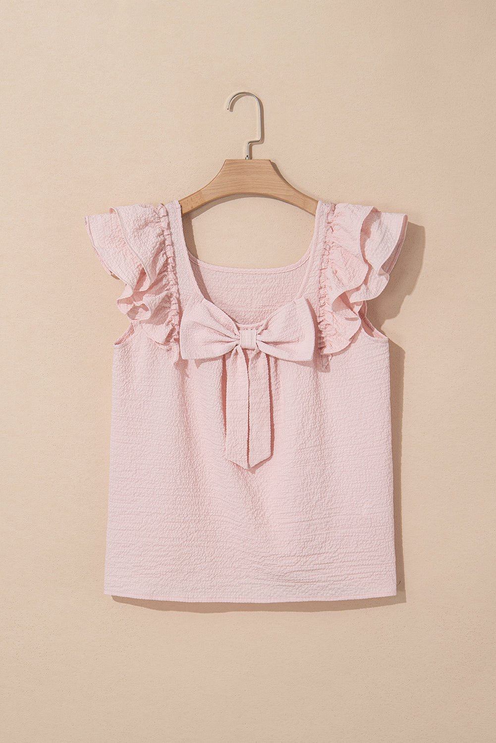 Textured Bow Back Frilled Butterfly Sleeve Blouse - Rooted & Reckless Co.