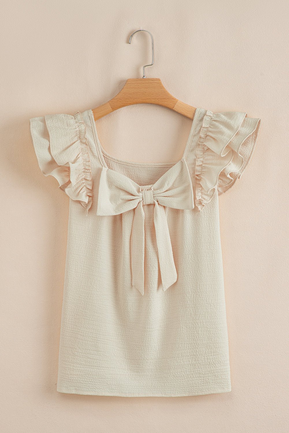 Textured Bow Back Frilled Butterfly Sleeve Blouse - Rooted & Reckless Co.
