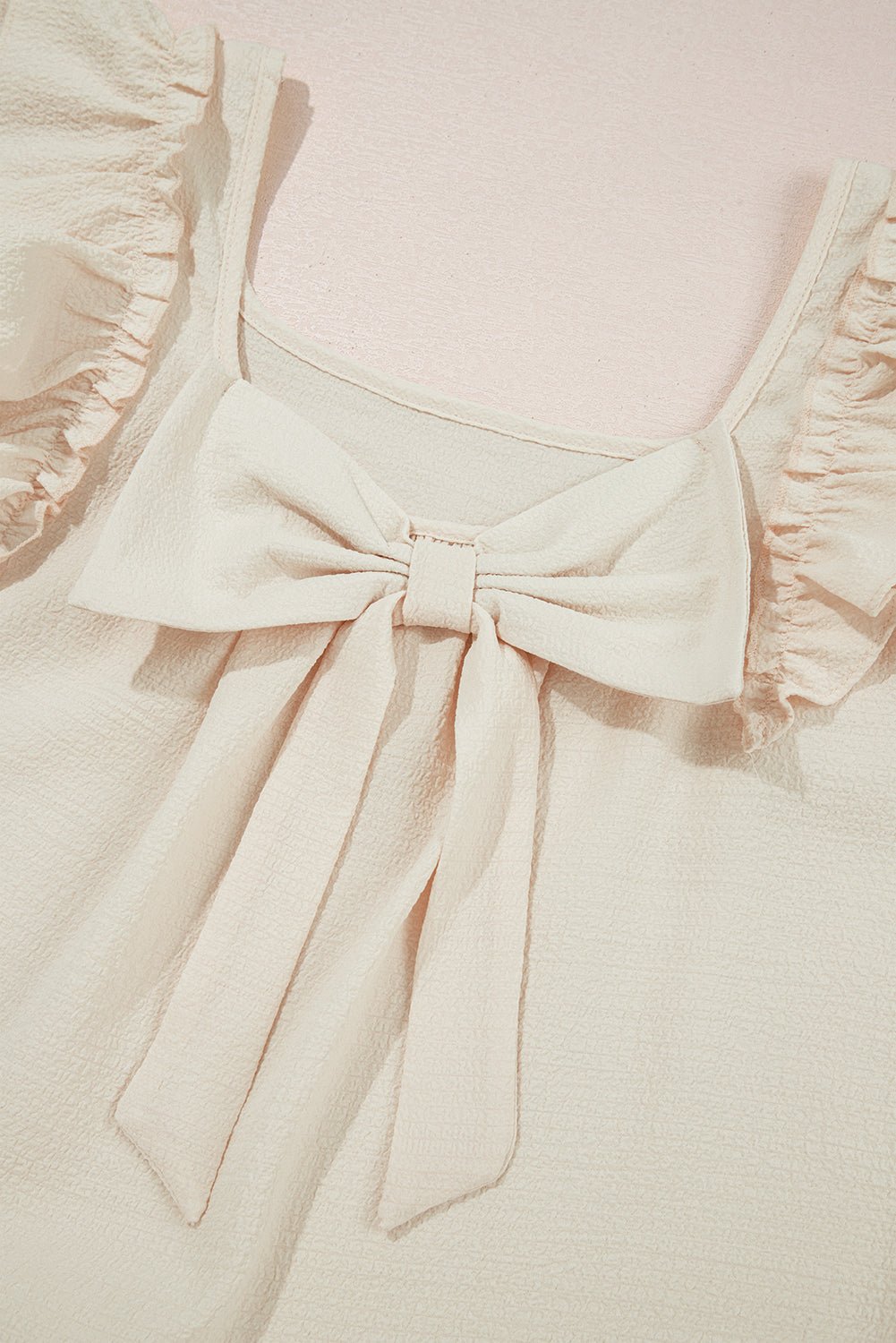 Textured Bow Back Frilled Butterfly Sleeve Blouse - Rooted & Reckless Co.