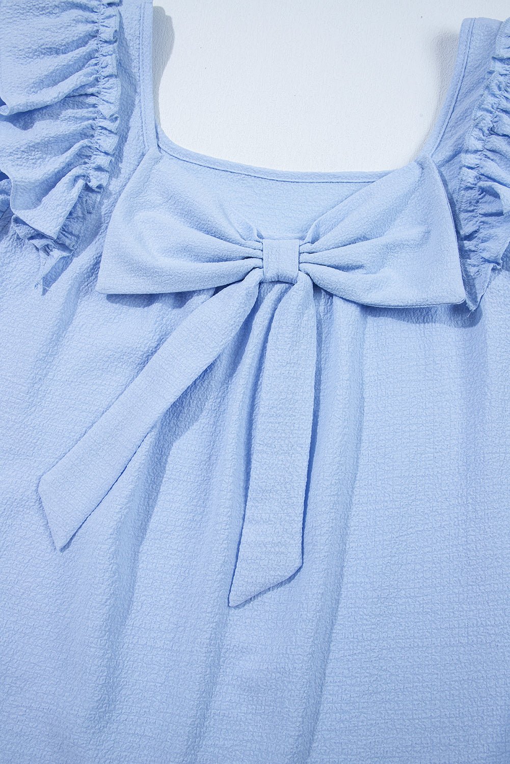 Textured Bow Back Frilled Butterfly Sleeve Blouse - Rooted & Reckless Co.