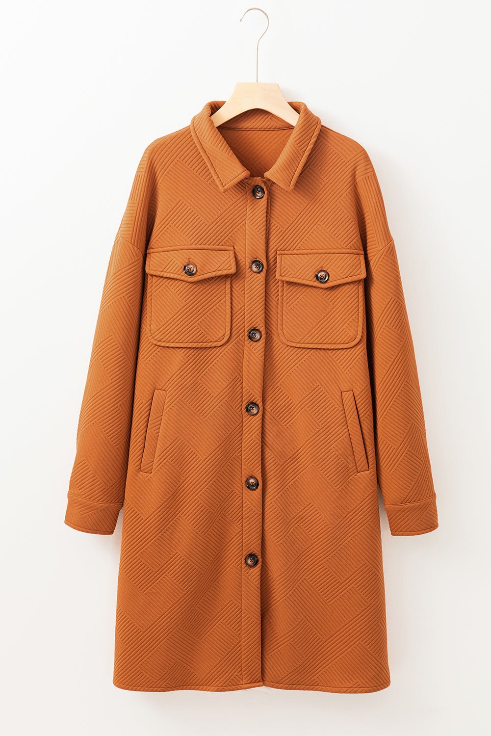 Textured Collared Button-Up Drop Shoulder Coat - Rooted & Reckless Co.