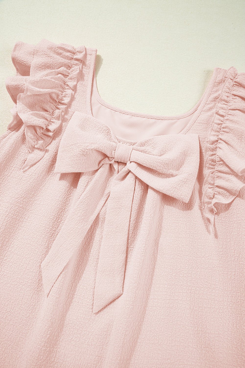 Textured Flutter Sleeve Square Neck Bow Back Dress - Rooted & Reckless Co.