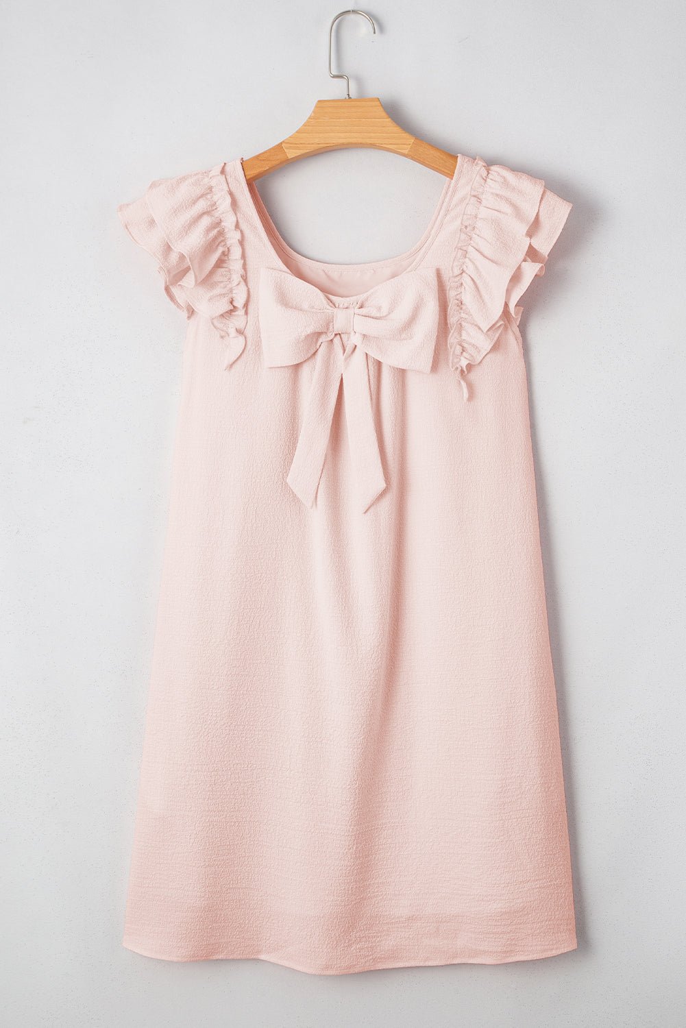 Textured Flutter Sleeve Square Neck Bow Back Dress - Rooted & Reckless Co.