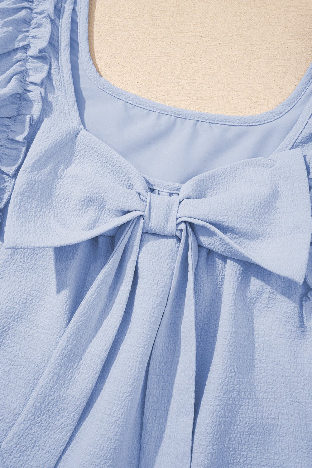 Textured Flutter Sleeve Square Neck Bow Back Dress - Rooted & Reckless Co.