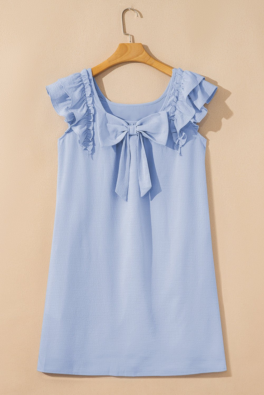 Textured Flutter Sleeve Square Neck Bow Back Dress - Rooted & Reckless Co.