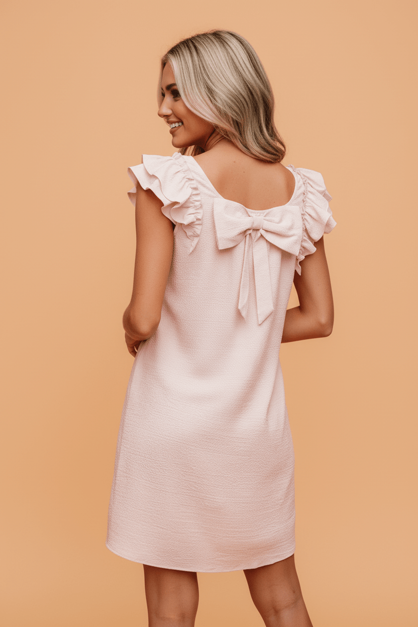 Textured Flutter Sleeve Square Neck Bow Back Dress - Rooted & Reckless Co.