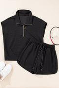 Textured Half-Zip Top & Drawstring Shorts Set - Rooted & Reckless Co.