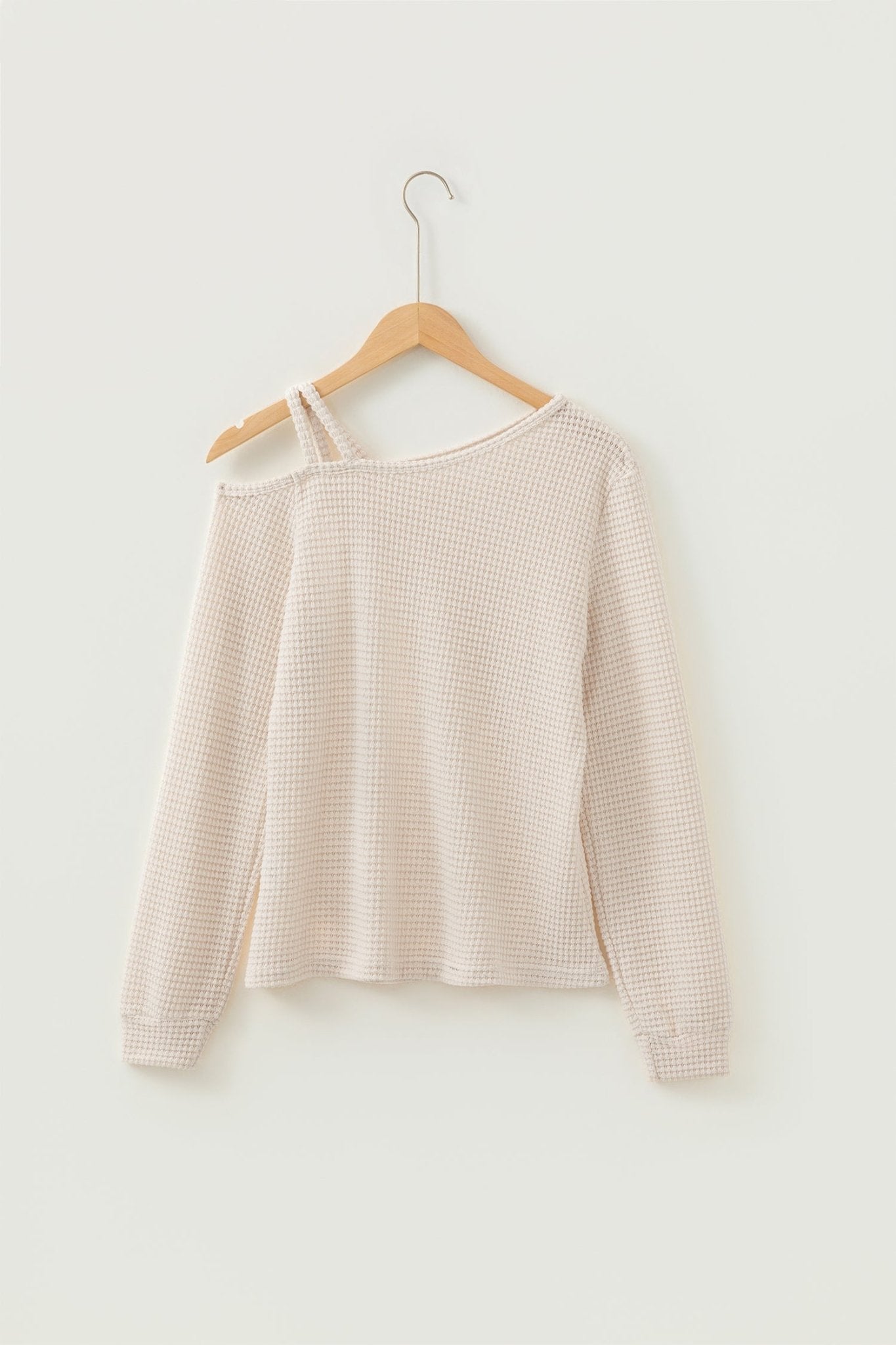 Textured Knit Asymmetric Shoulder Long Sleeve Top - Rooted & Reckless Co.