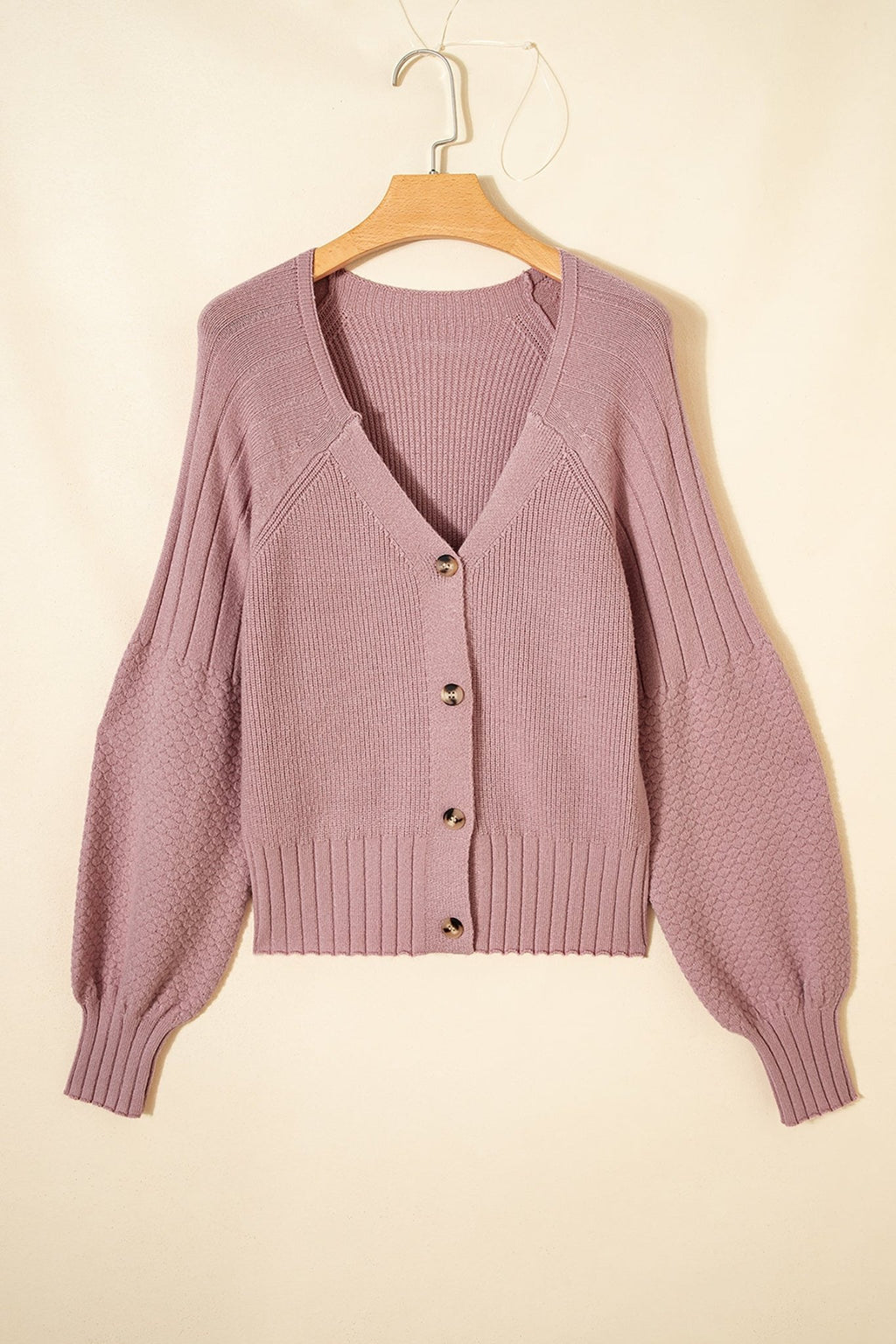 Textured Knit Button Front V-Neck Cardigan - Rooted & Reckless Co.