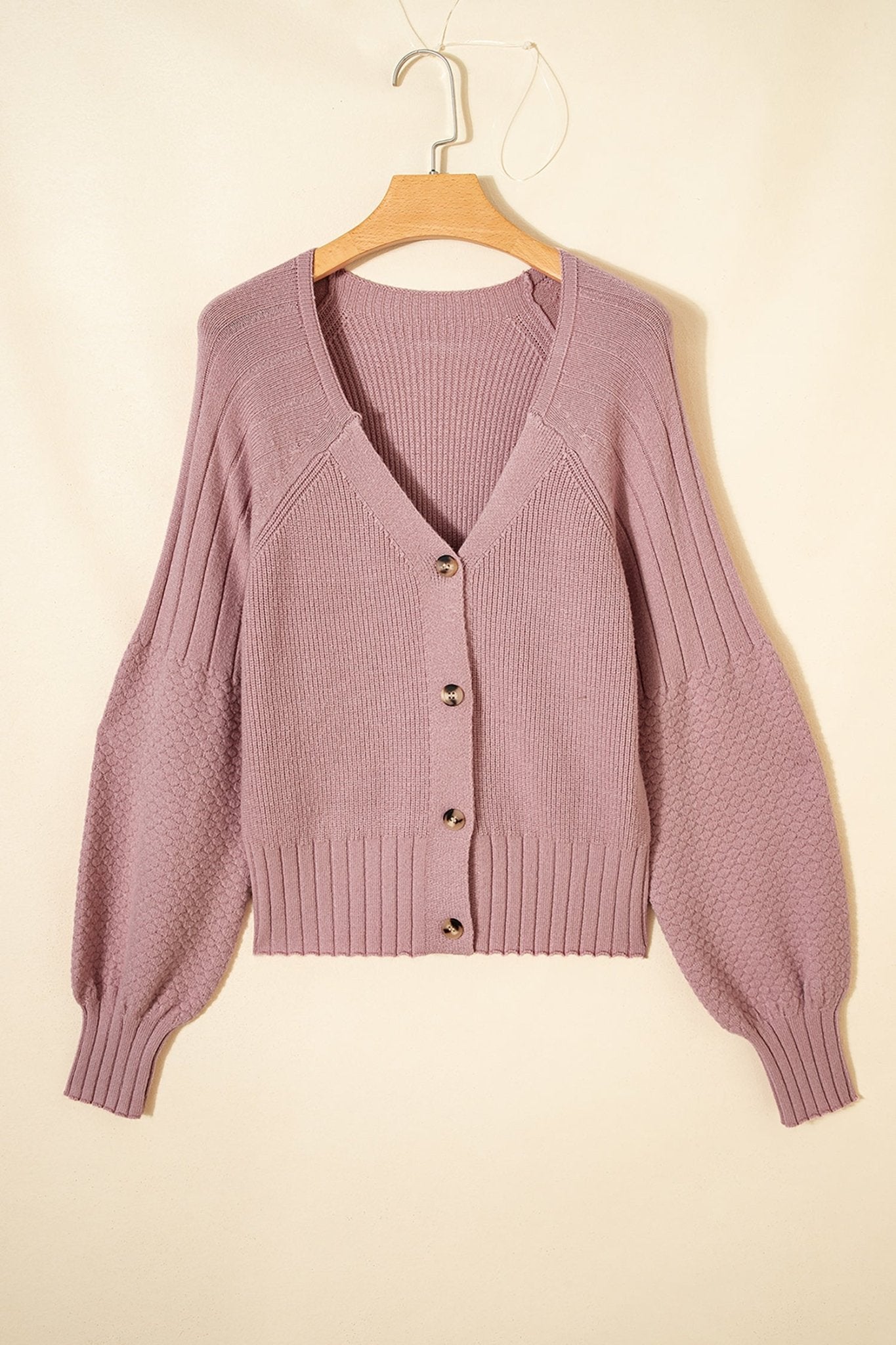 Textured Knit Button Front V-Neck Cardigan - Rooted & Reckless Co.