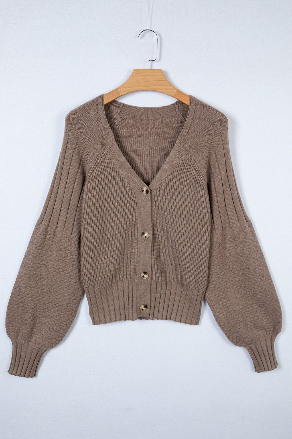 Textured Knit Button Front V-Neck Cardigan - Rooted & Reckless Co.