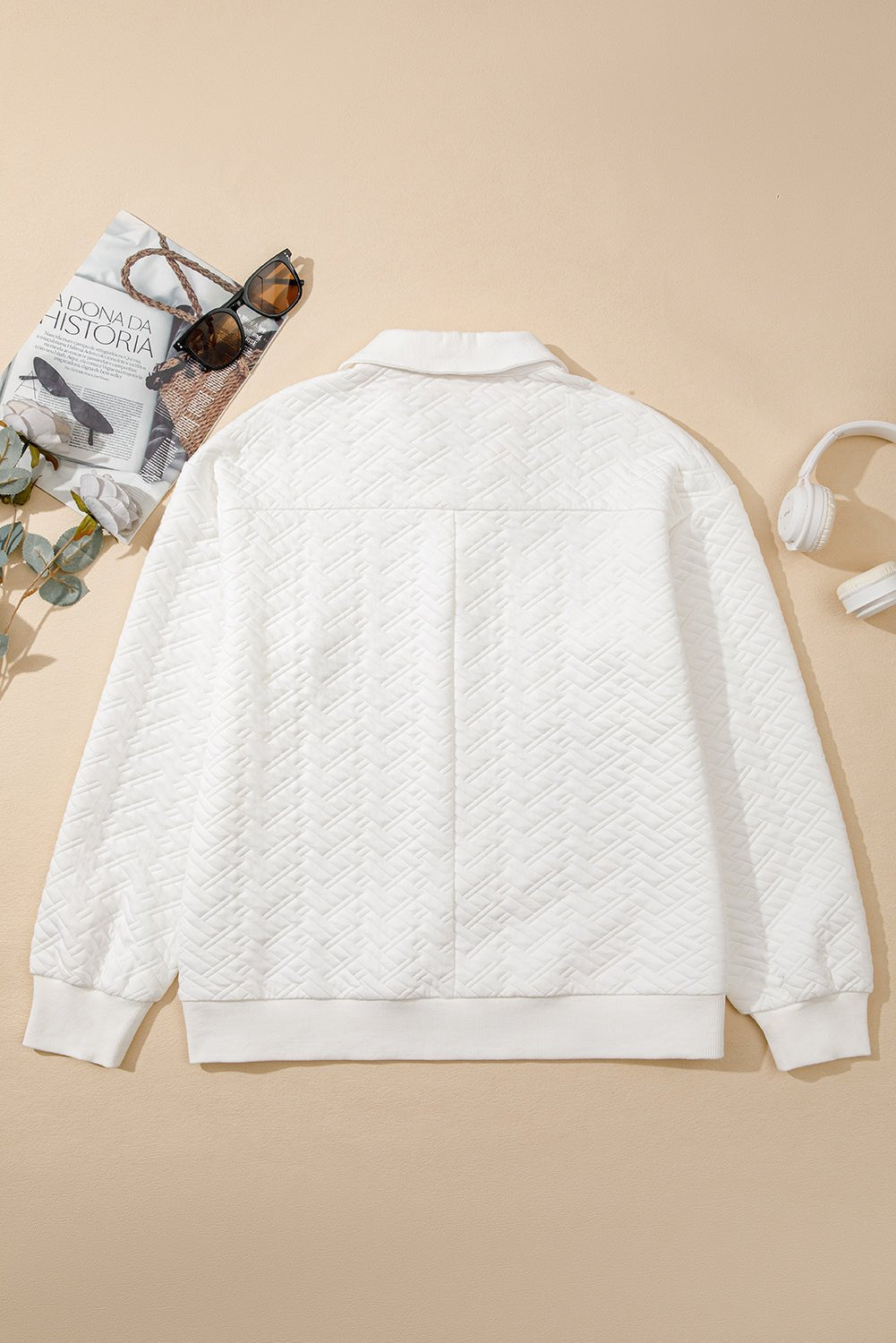 Textured Knit Collared V-Neck Pullover Sweatshirt - Rooted & Reckless Co.