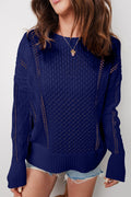 Textured Knit Eyelet Long Sleeve Sweater - Rooted & Reckless Co.