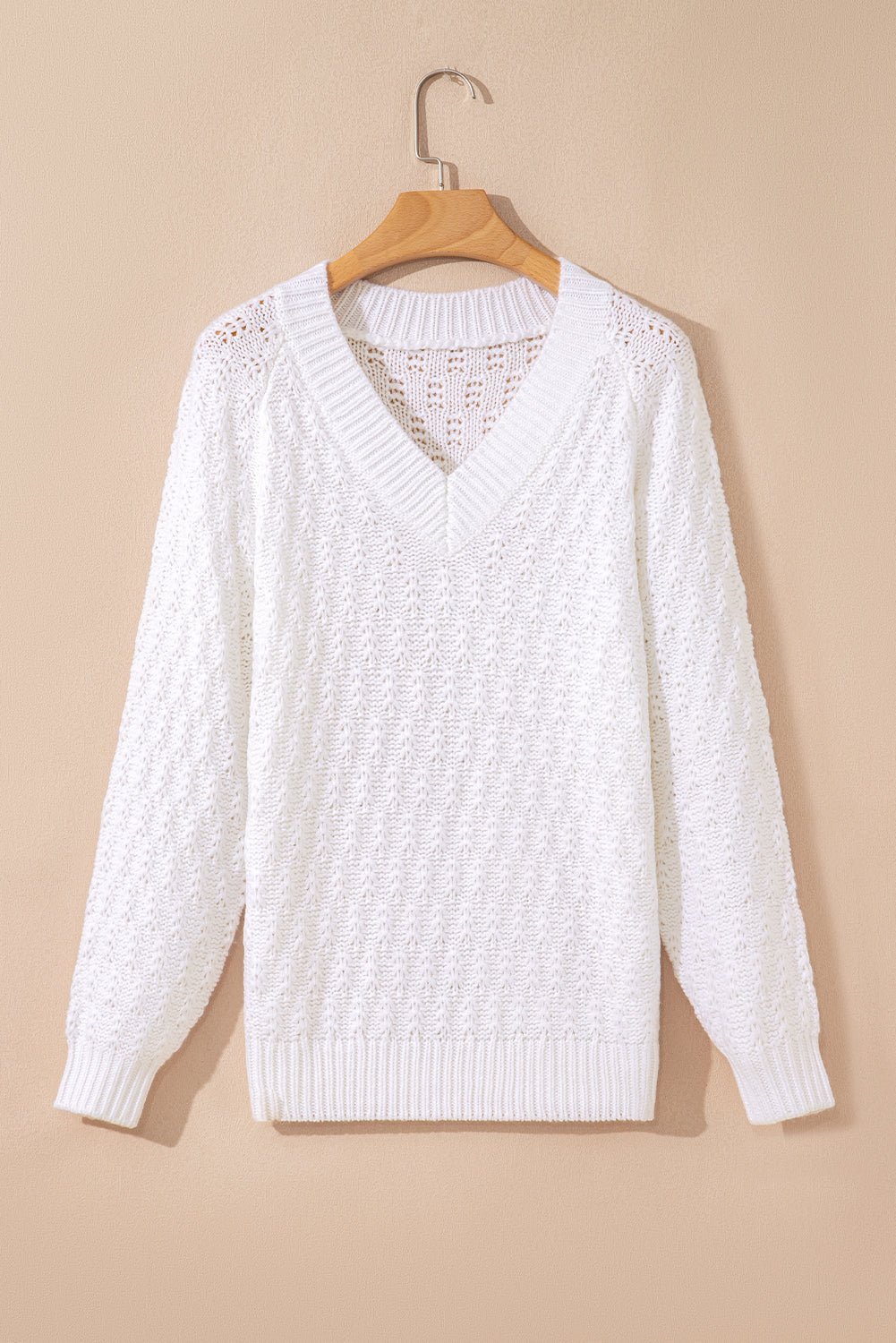 Textured Knit Ribbed Edge V-Neck Sweater - Rooted & Reckless Co.