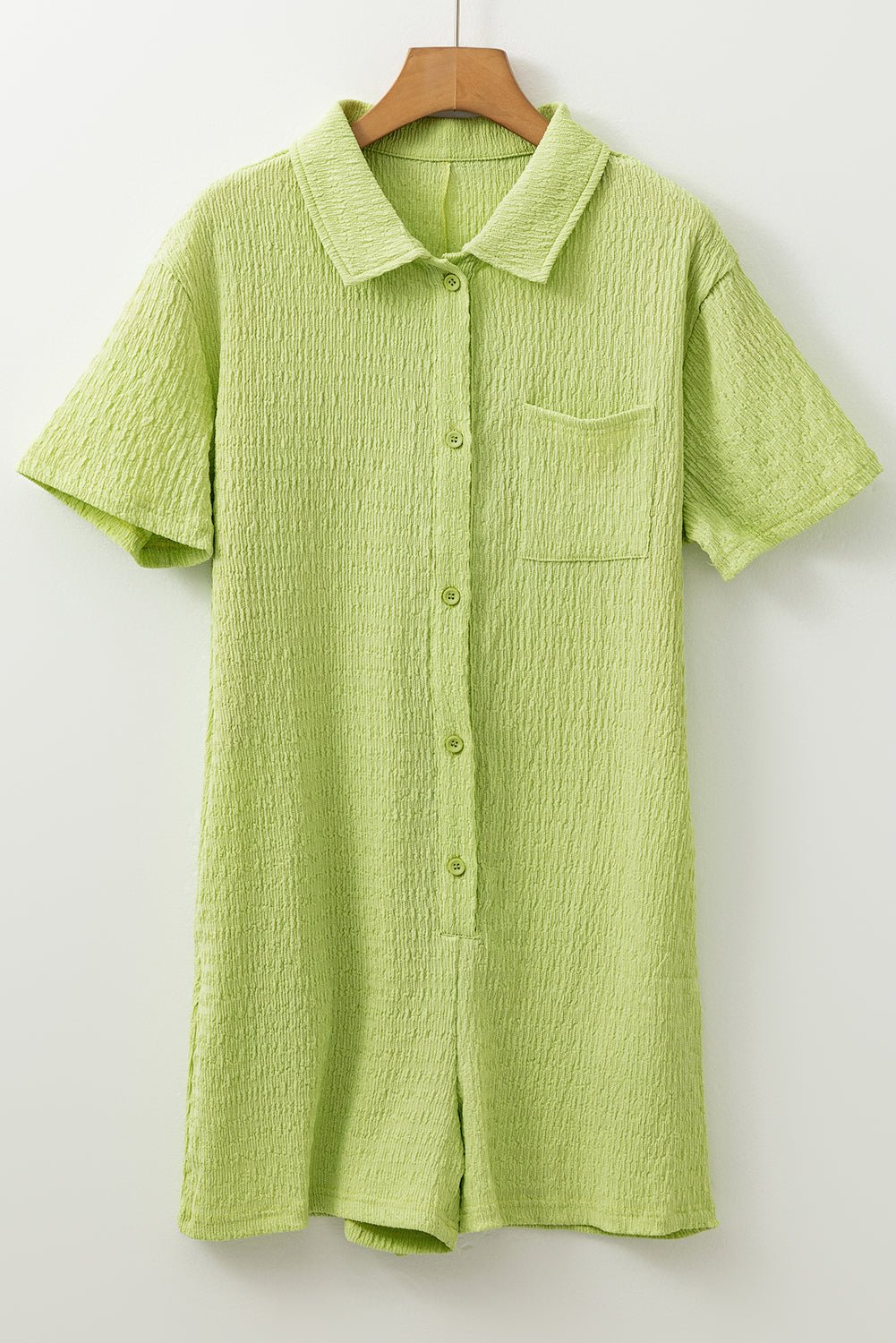 Textured Short Sleeve Patch Pocket Buttoned Romper - Rooted & Reckless Co.