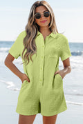 Textured Short Sleeve Patch Pocket Buttoned Romper - Rooted & Reckless Co.