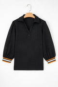 Textured Stripe Patchwork 3/4 Sleeve Sweatshirt - Rooted & Reckless Co.
