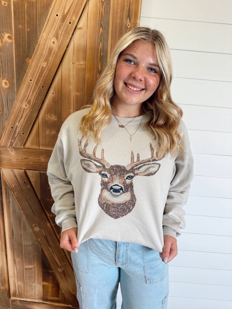 THE BEDAZZLED B-U-C-K CREW SWEATSHIRT - Rooted & Reckless Co.
