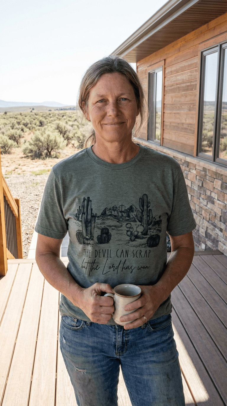 "The Devil Can Scrap" Western Christian Desert Graphic Tee — Vintage Cotton-Poly Blend Faith Statement - Rooted & Reckless Co.