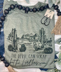 "The Devil Can Scrap" Western Christian Desert Graphic Tee — Vintage Cotton-Poly Blend Faith Statement - Rooted & Reckless Co.