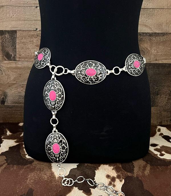 The Miranda Western Concho Belt — Pink Stone Statement (Medium/Large) - Rooted & Reckless Co.