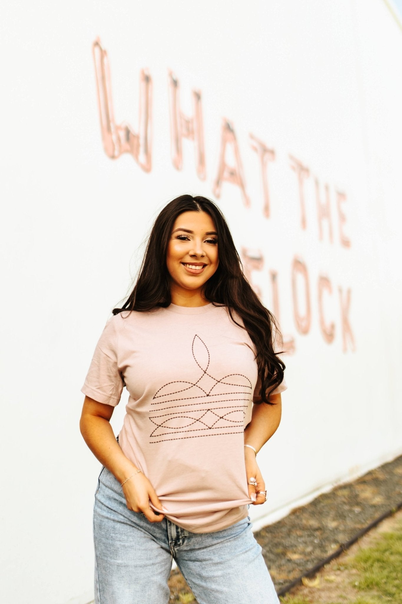 The Original, Viral Boot Stitch Western Graphic Tee - Pink - Rooted & Reckless Co.