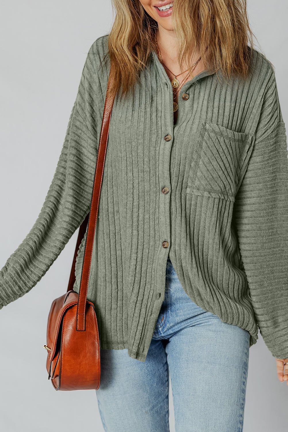 Thermal Ribbed Button-Up Drop Shoulder Textured Shacket - Rooted & Reckless Co.