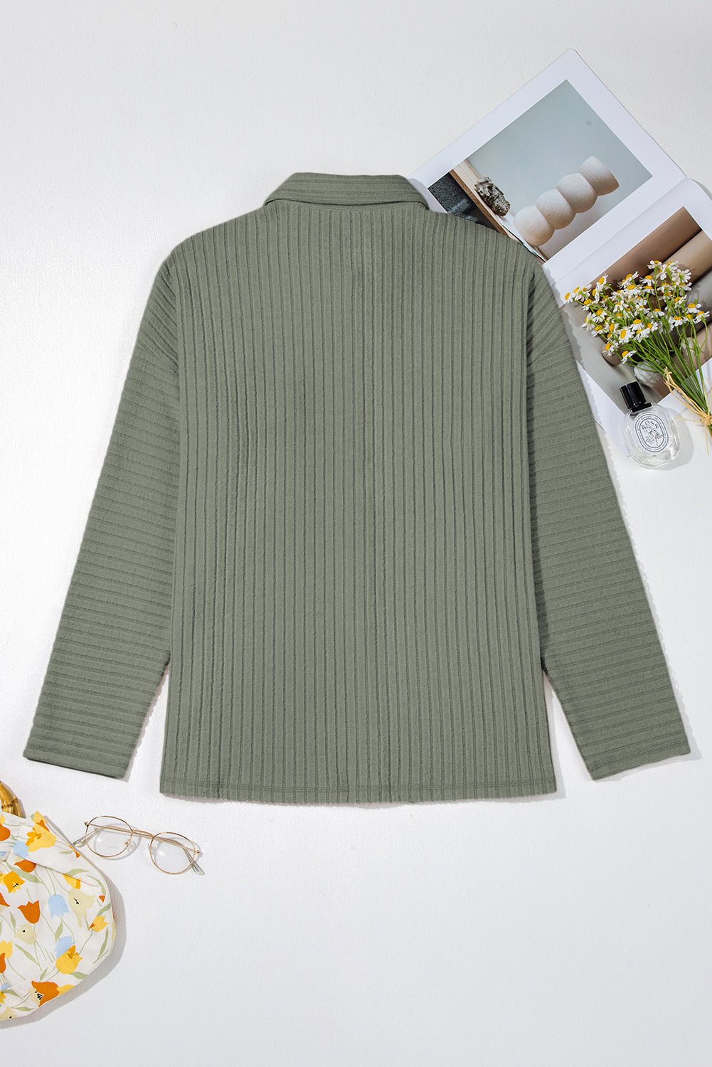 Thermal Ribbed Button-Up Drop Shoulder Textured Shacket - Rooted & Reckless Co.