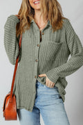 Thermal Ribbed Button-Up Drop Shoulder Textured Shacket - Rooted & Reckless Co.