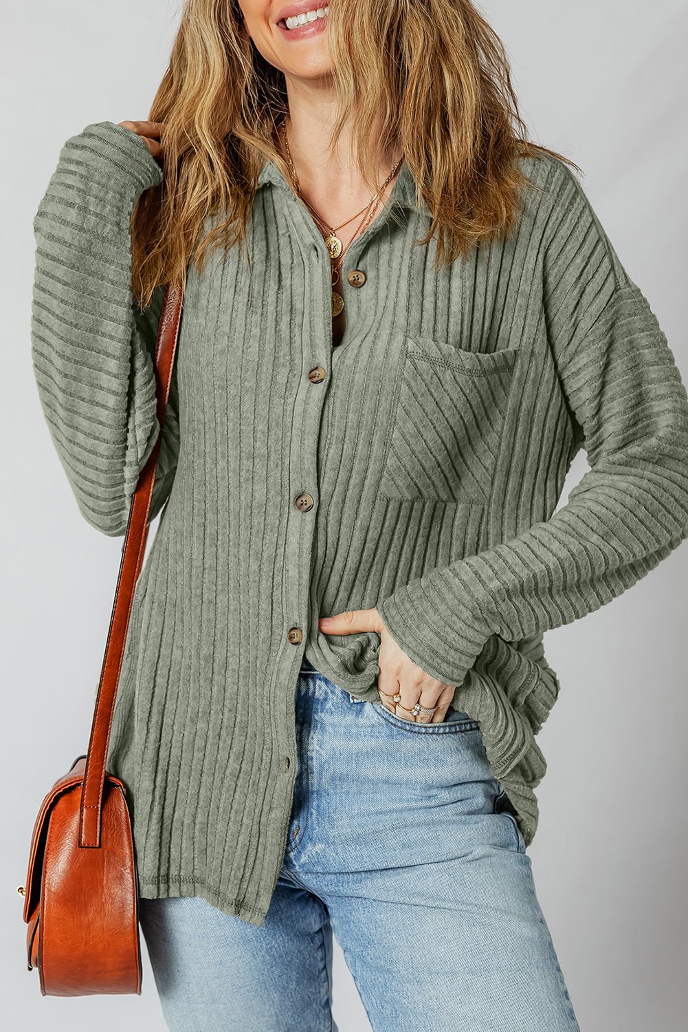 Thermal Ribbed Button-Up Drop Shoulder Textured Shacket - Rooted & Reckless Co.