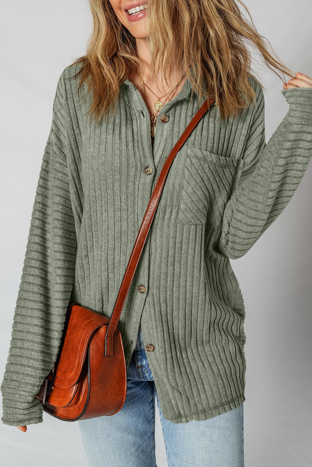 Thermal Ribbed Button-Up Drop Shoulder Textured Shacket - Rooted & Reckless Co.
