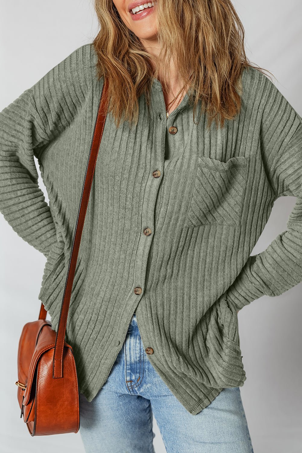 Thermal Ribbed Button-Up Drop Shoulder Textured Shacket - Rooted & Reckless Co.