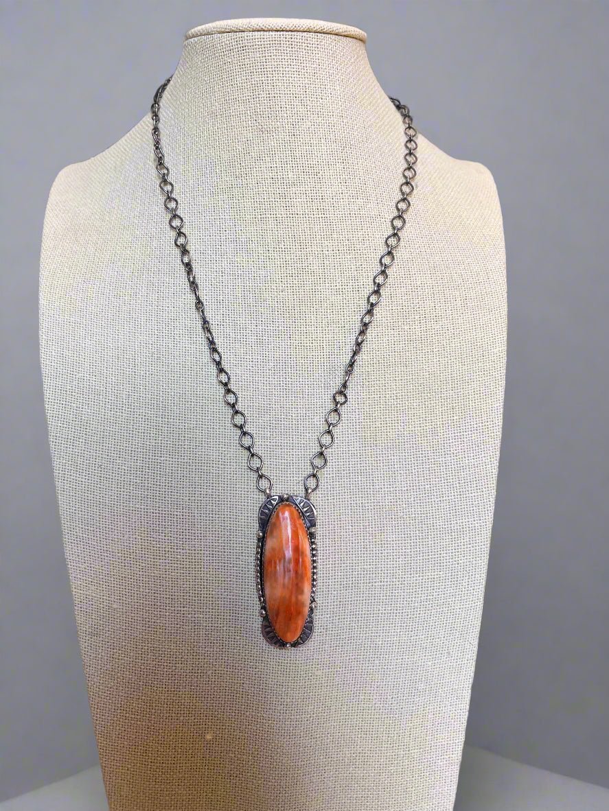 Tia Long Navajo Handmade LARGE Sterling Silver Spiny Oyster Necklace — 18" (Premium Size) - Rooted & Reckless Co.