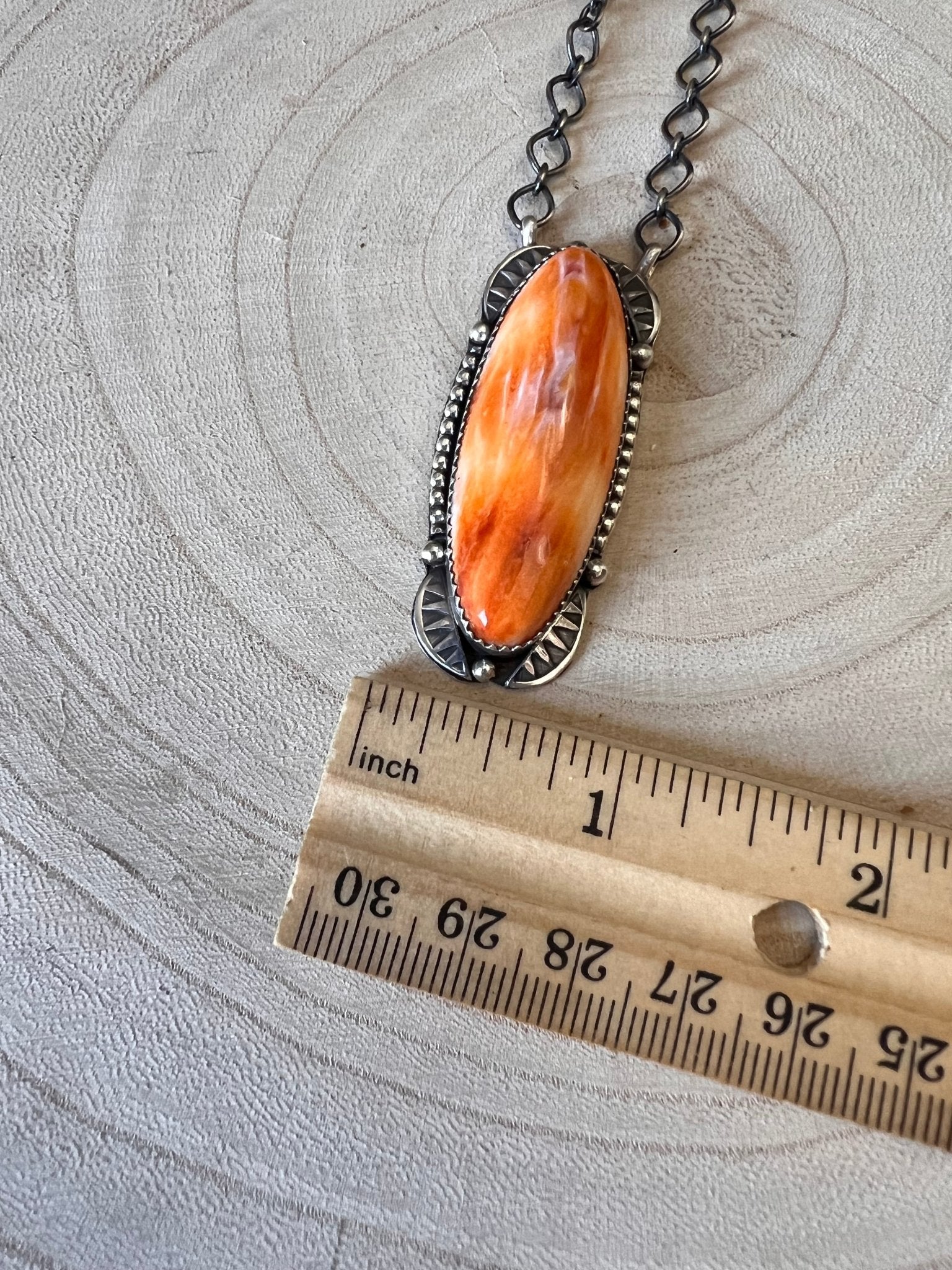 Tia Long Navajo Handmade LARGE Sterling Silver Spiny Oyster Necklace — 18" (Premium Size) - Rooted & Reckless Co.