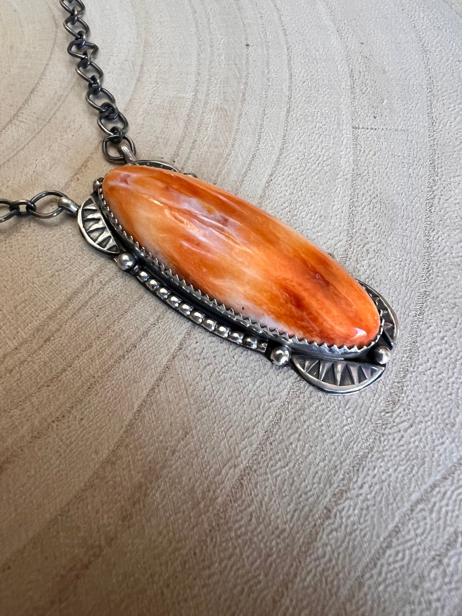 Tia Long Navajo Handmade LARGE Sterling Silver Spiny Oyster Necklace — 18" (Premium Size) - Rooted & Reckless Co.
