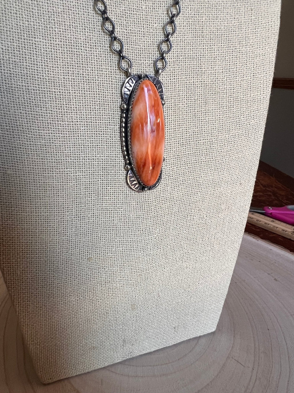 Tia Long Navajo Handmade LARGE Sterling Silver Spiny Oyster Necklace — 18" (Premium Size) - Rooted & Reckless Co.