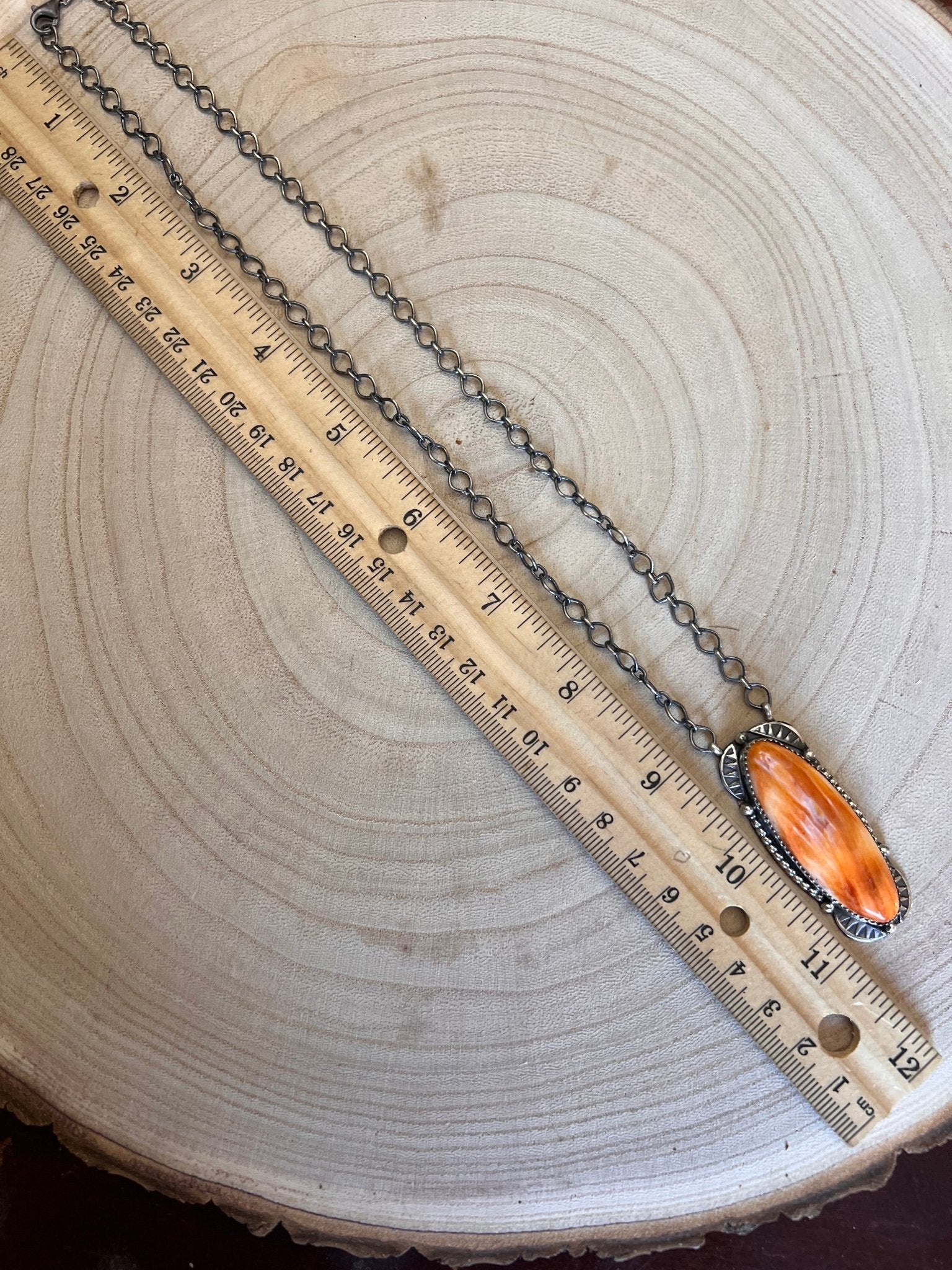 Tia Long Navajo Handmade LARGE Sterling Silver Spiny Oyster Necklace — 18" (Premium Size) - Rooted & Reckless Co.