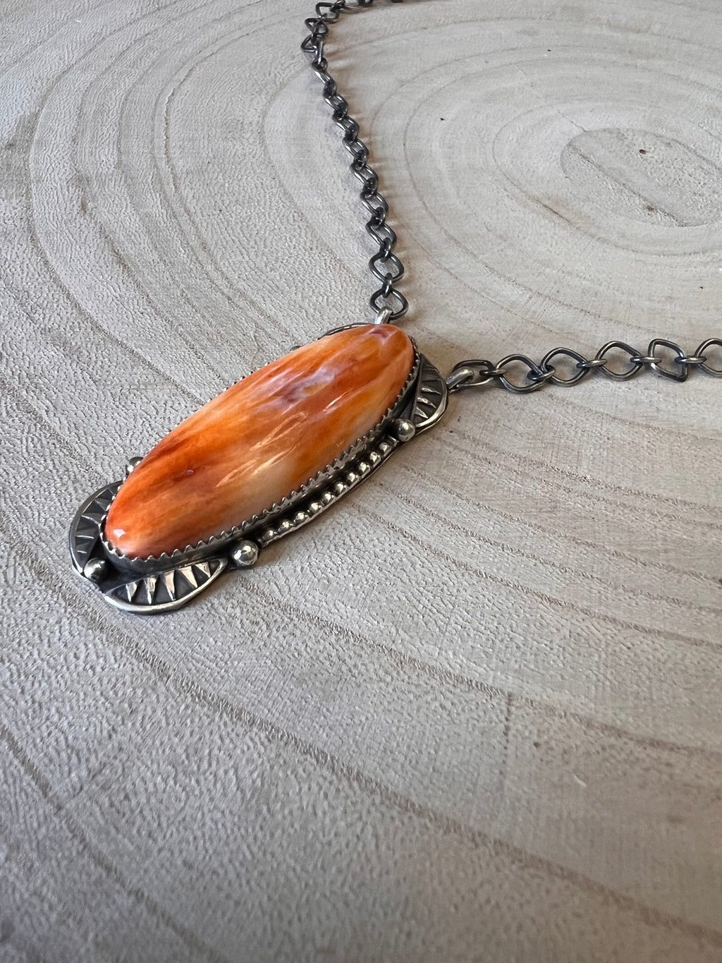 Tia Long Navajo Handmade LARGE Sterling Silver Spiny Oyster Necklace — 18" (Premium Size) - Rooted & Reckless Co.
