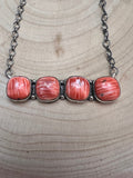 Tia Long Navajo Handmade Sterling Silver Spiny Oyster Necklace — 18" (4 Cabochons, Sterling Stamped) - Rooted & Reckless Co.