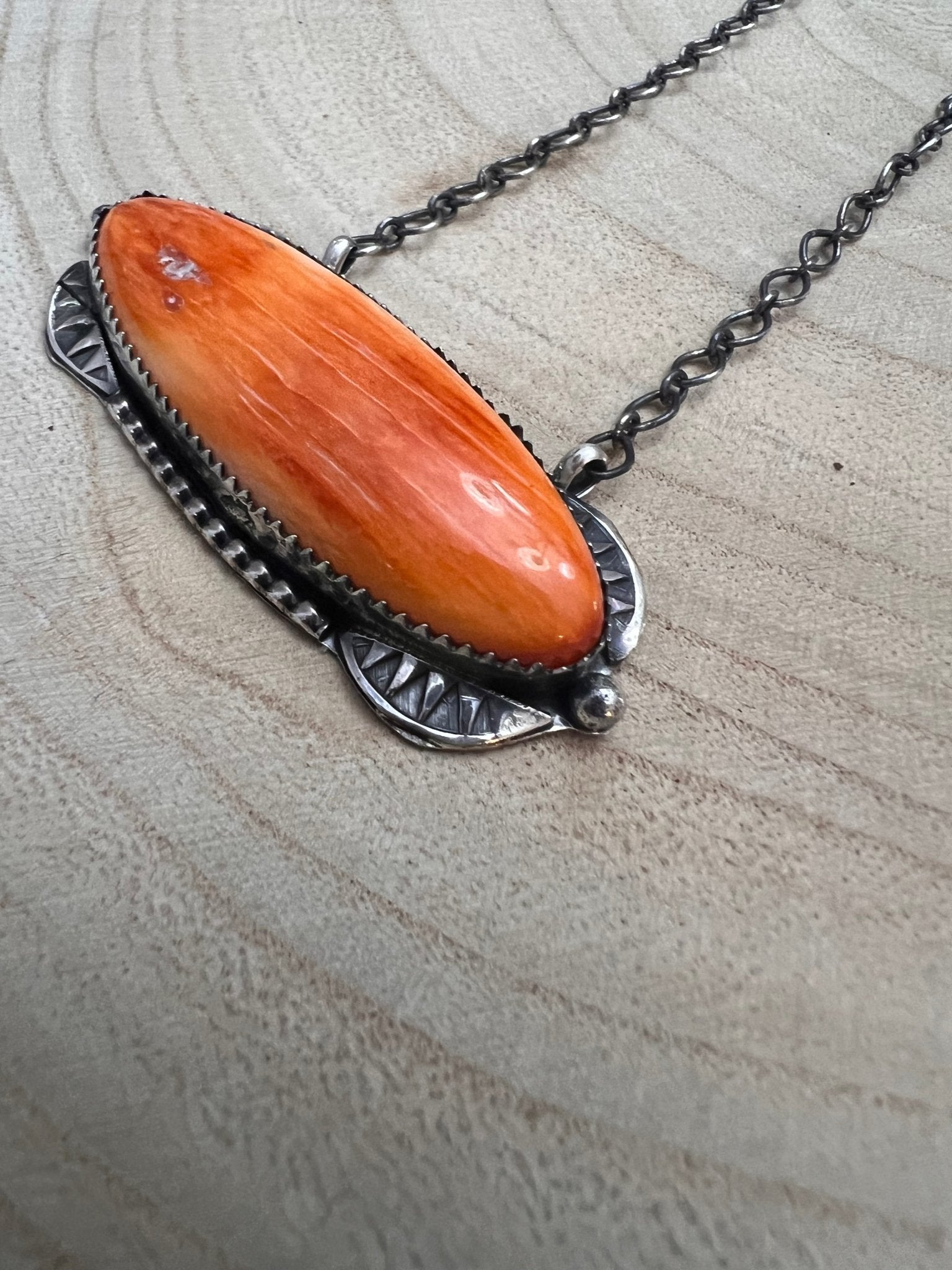 Tia Long Navajo Handmade Sterling Silver Spiny Oyster Necklace — 18" (Standard 2" Pendant) - Rooted & Reckless Co.