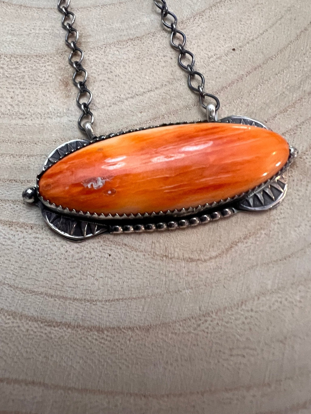 Tia Long Navajo Handmade Sterling Silver Spiny Oyster Necklace — 18" (Standard 2" Pendant) - Rooted & Reckless Co.