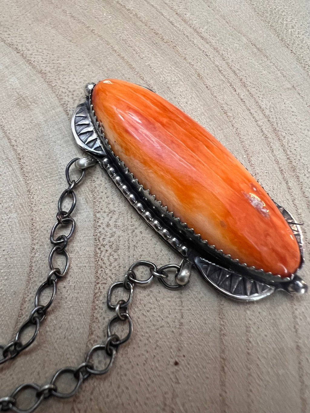 Tia Long Navajo Handmade Sterling Silver Spiny Oyster Necklace — 18" (Standard 2" Pendant) - Rooted & Reckless Co.
