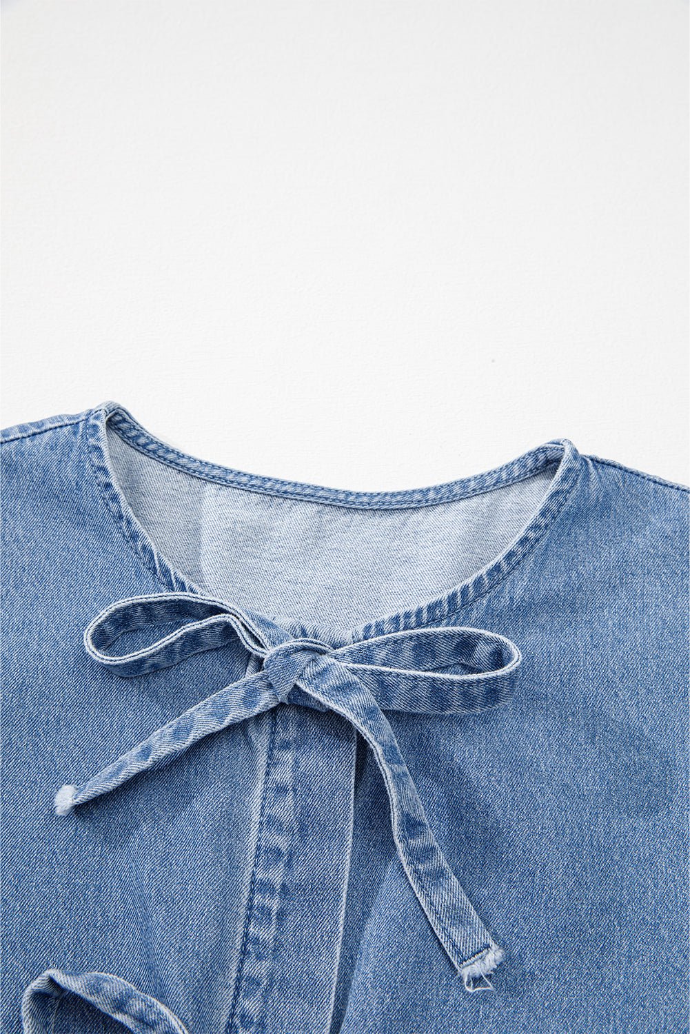 Tied Front Bubble Sleeve Peplum Denim Shirt - Rooted & Reckless Co.