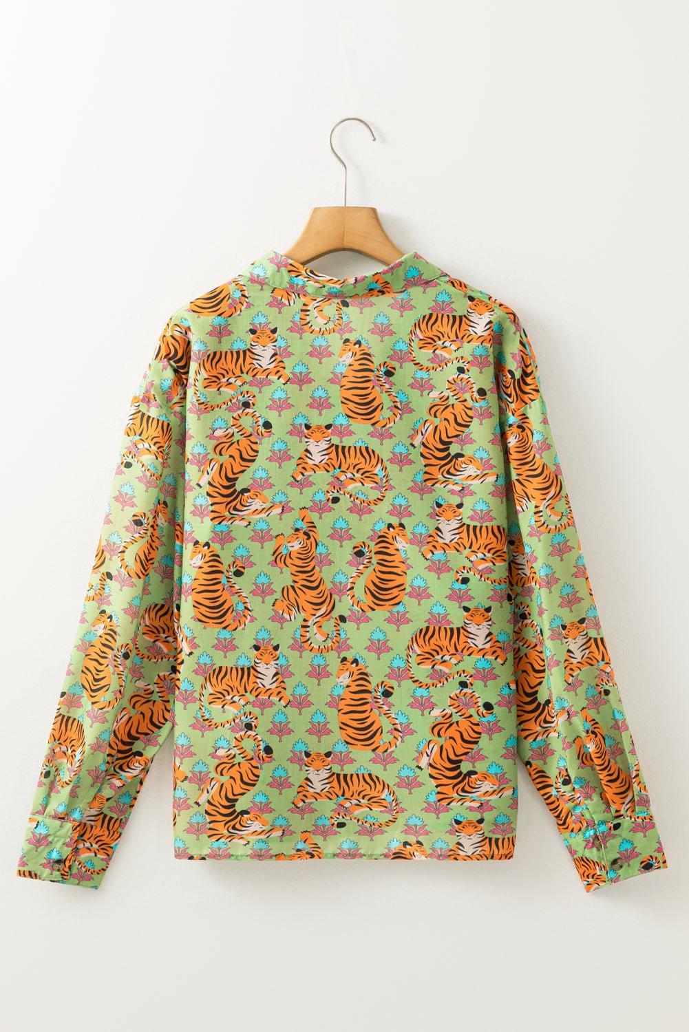 Tiger Floral Collared V-Neck Shirt - Rooted & Reckless Co.