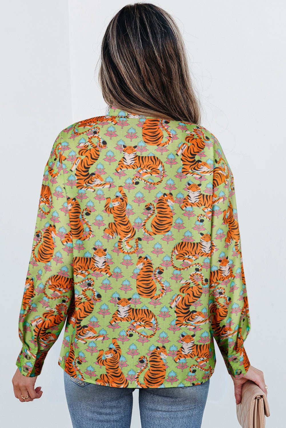 Tiger Floral Collared V-Neck Shirt - Rooted & Reckless Co.
