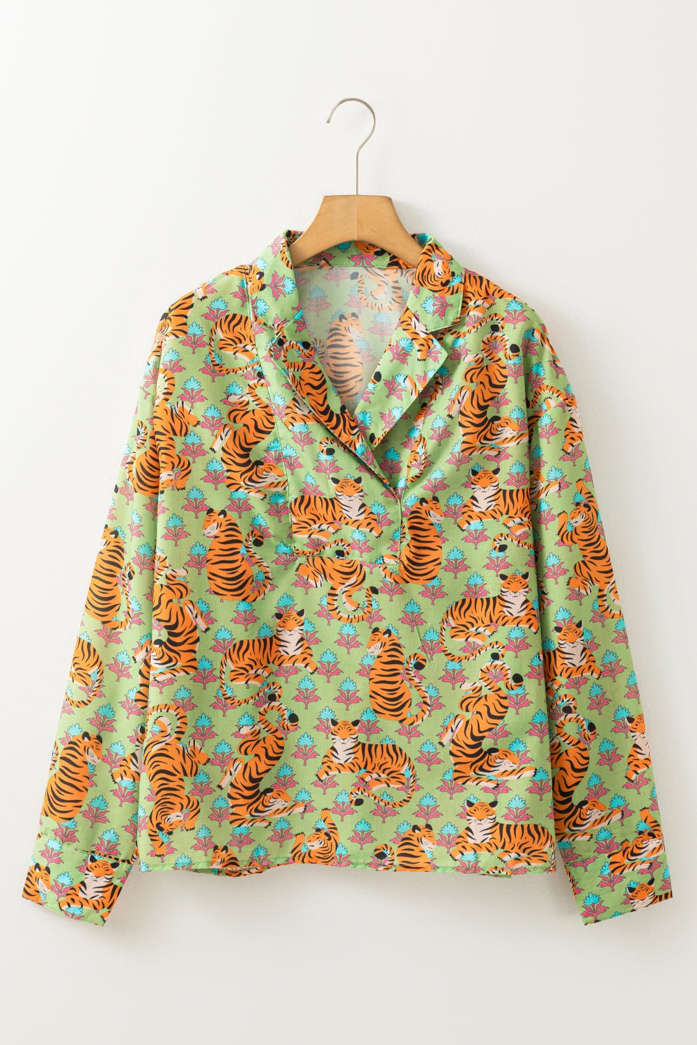 Tiger Floral Collared V-Neck Shirt - Rooted & Reckless Co.