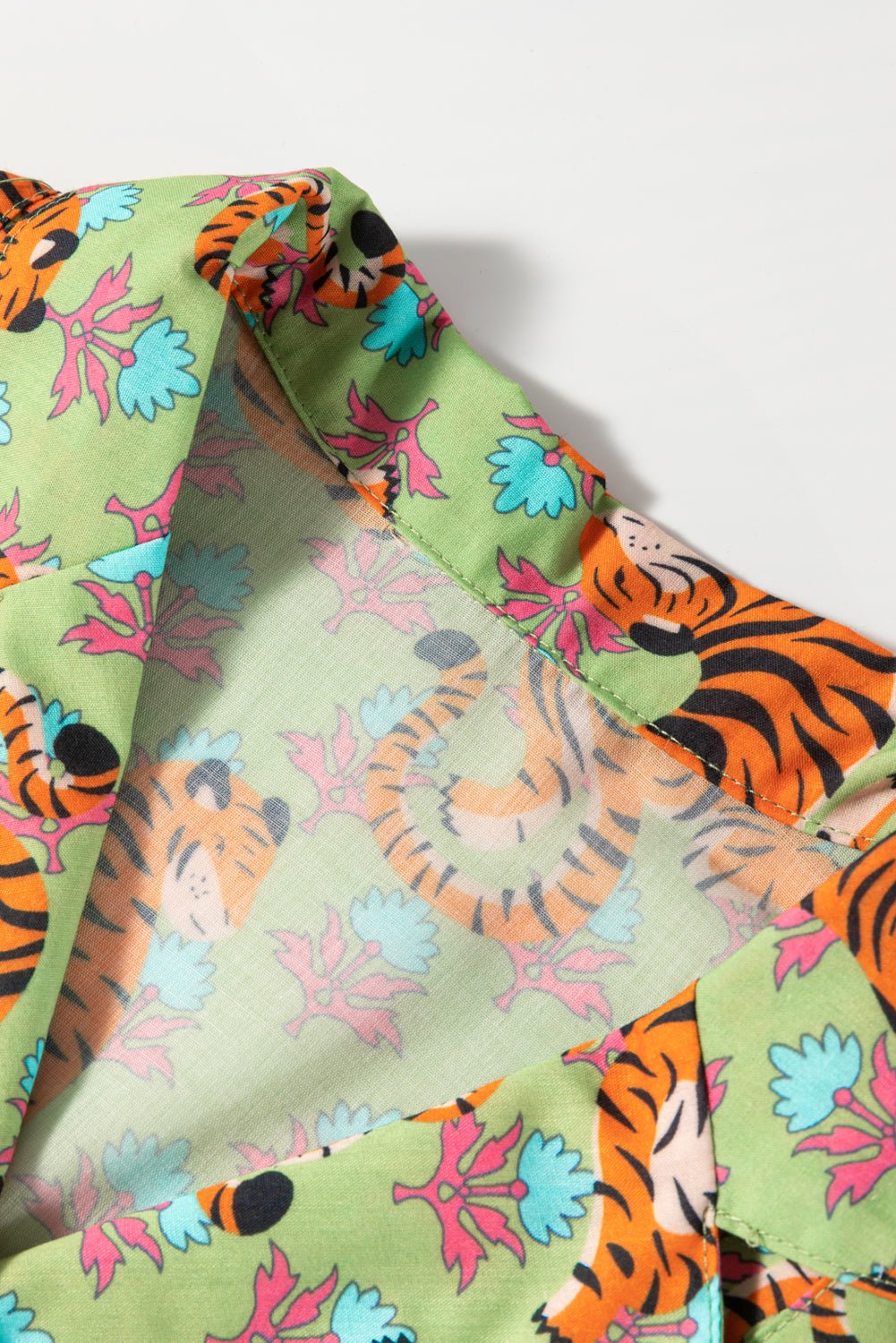 Tiger Floral Collared V-Neck Shirt - Rooted & Reckless Co.