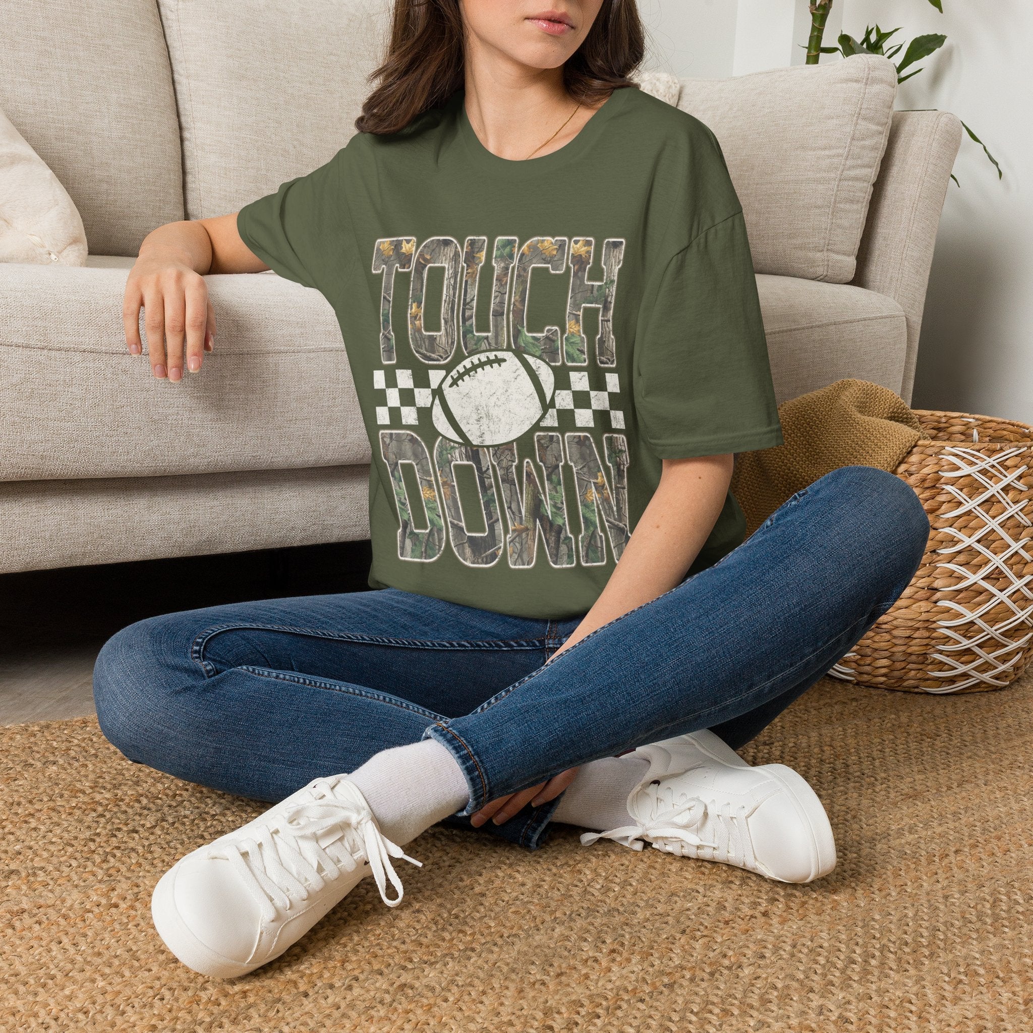 Touchdown Football T-Shirt — Vintage Camo Grid Tee - Rooted & Reckless Co.