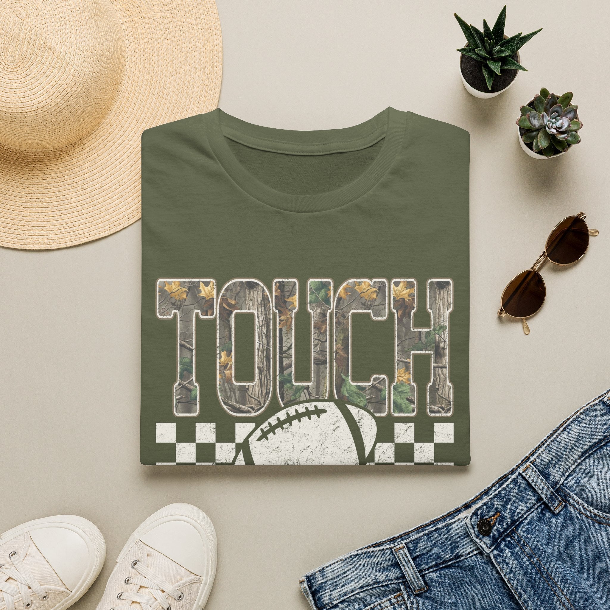 Touchdown Football T-Shirt — Vintage Camo Grid Tee - Rooted & Reckless Co.