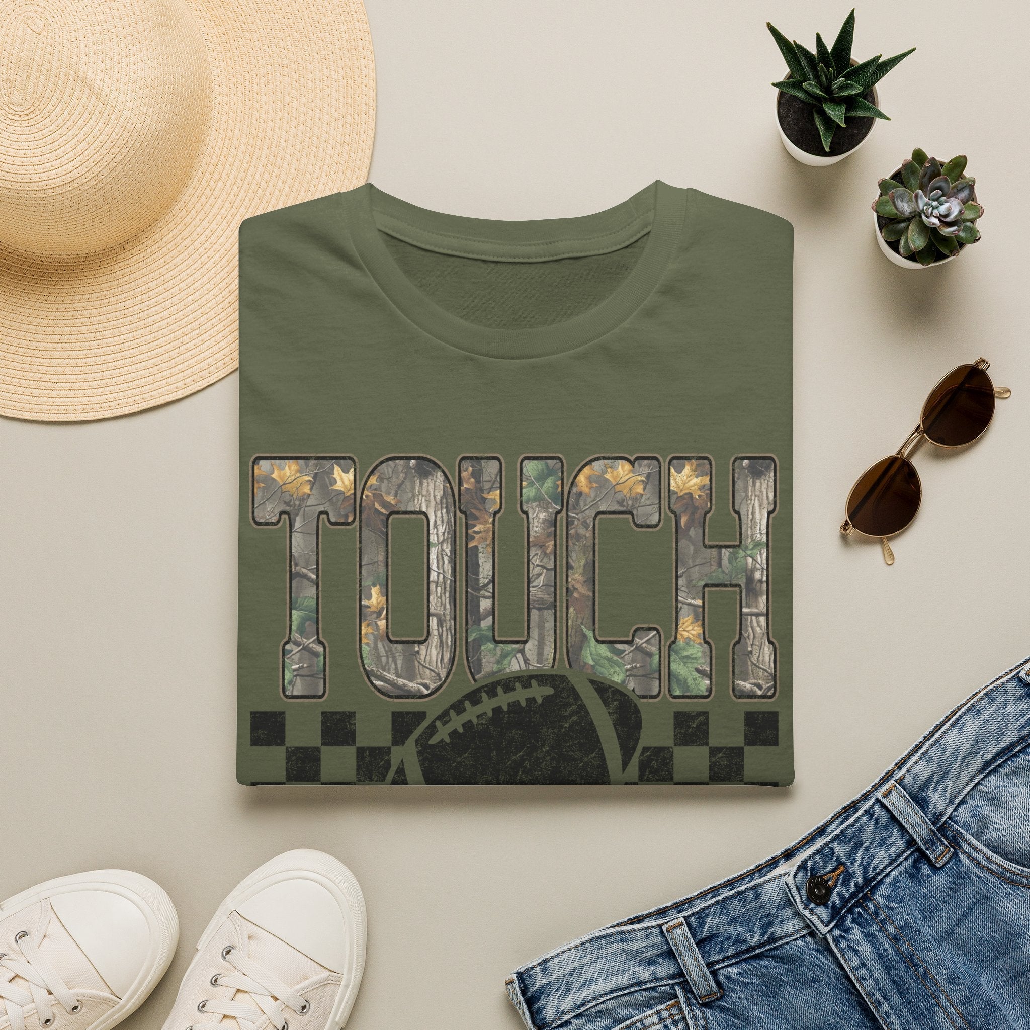 Touchdown Football T-Shirt — Vintage Camo Gridiron Tee - Rooted & Reckless Co.